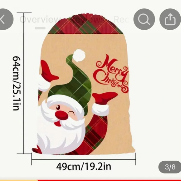 Christmas Santa Claus Print Drawstring Gift Bag - New in package - Picture 2 of 3